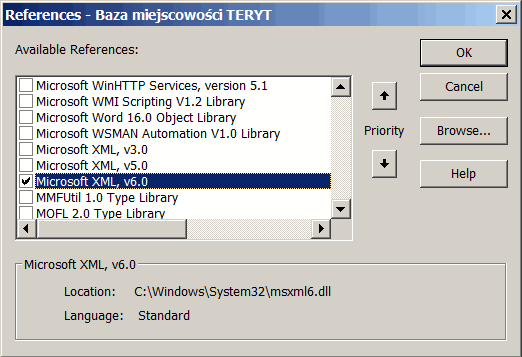 Odwołanie do Microsoft XML,v6.0