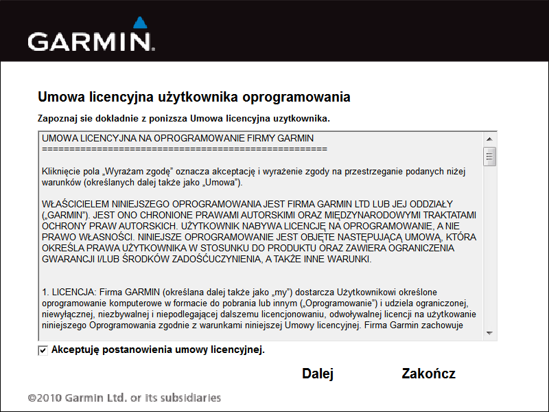 Garmin - Warunki licencyjne programu MapSource