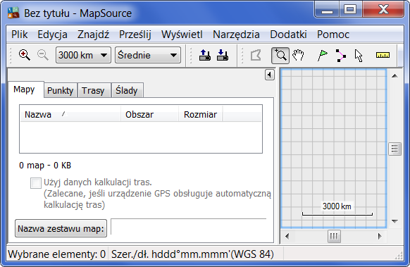 Program MapSource - okno robocze